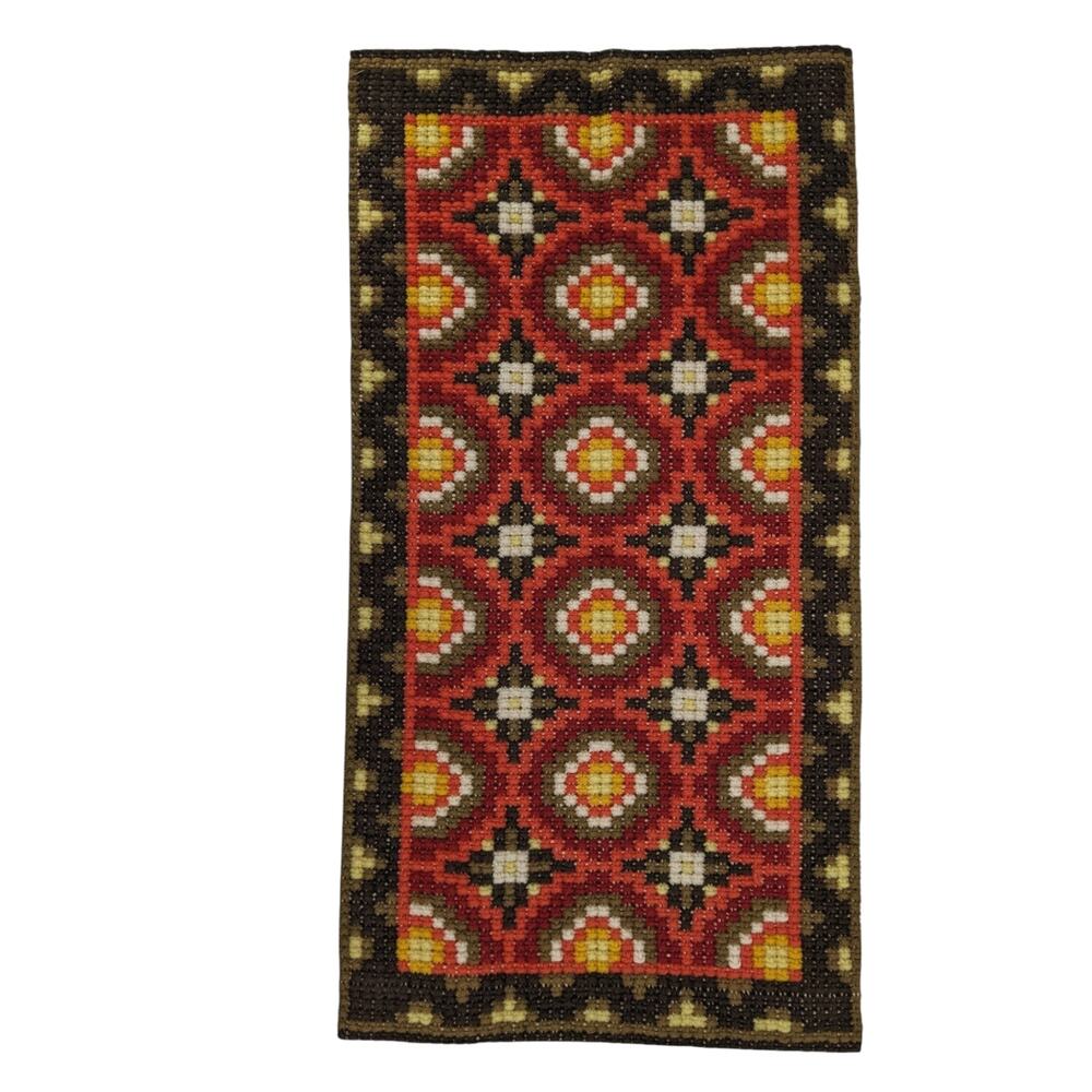 Vintage 1970's XL Scandinavian Folk Art Needlework Embroidery Rug Wall Tapestry